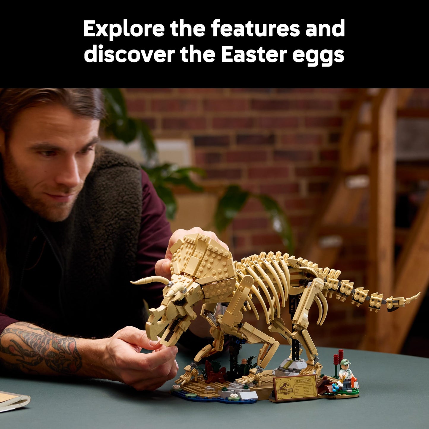 LEGO 77985 Jurassic World Dinosaur Fossils: Triceratops - Display Model Kit for Adults w/Dr. Gerry Harding Minifigure