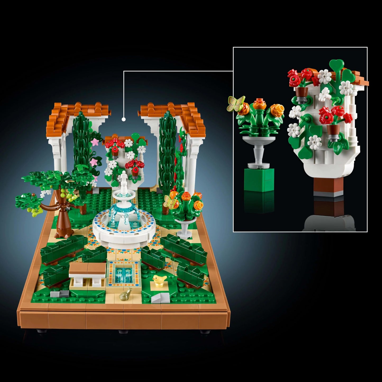LEGO 10359 Icons Fountain Garden with Cypress Trees, Grapevines, Flowers and Animal Figures