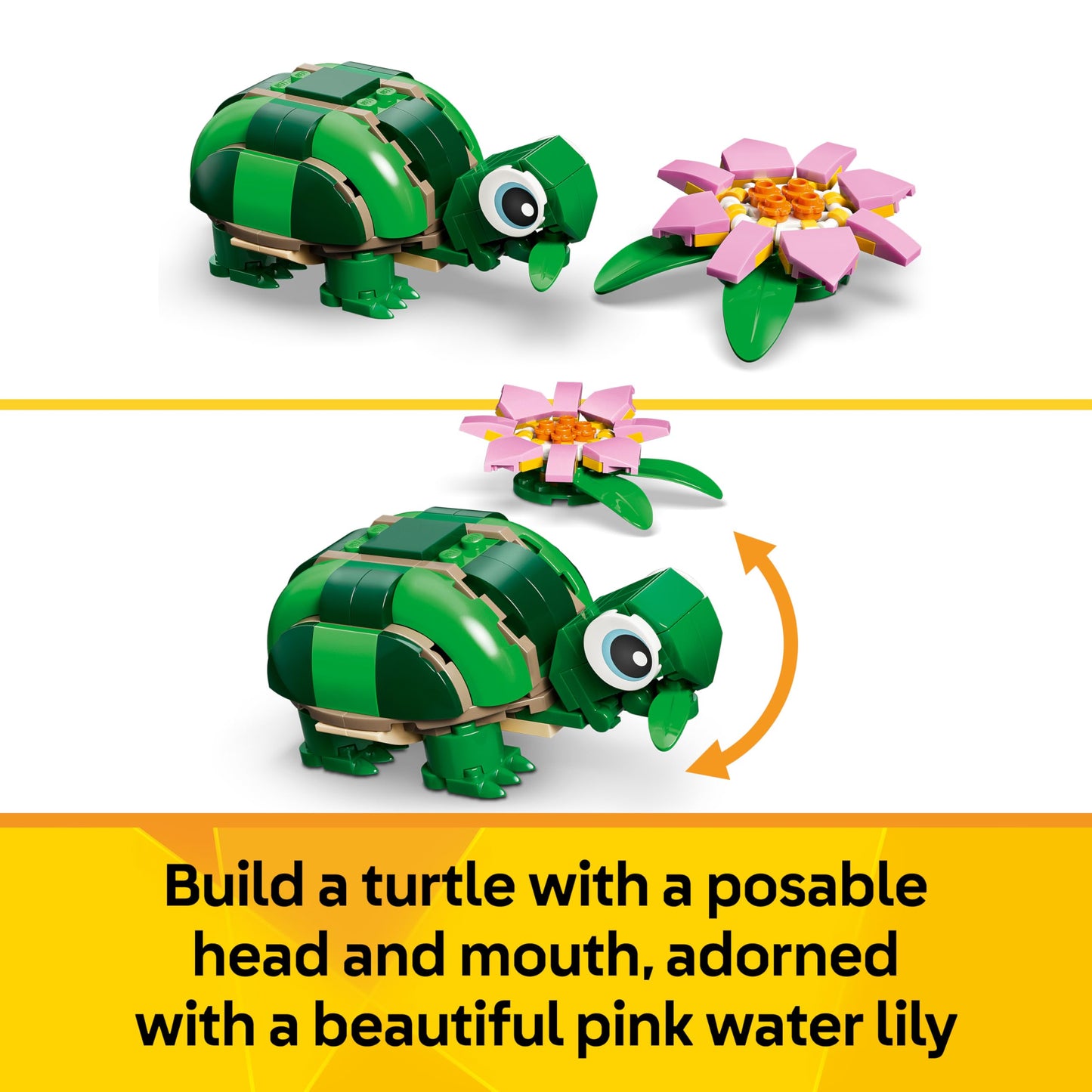 LEGO 31377 Creator 3in1 Turtle with a Water Lily Flower Toy - Animal Figure Transforms into a Chameleon or Frog