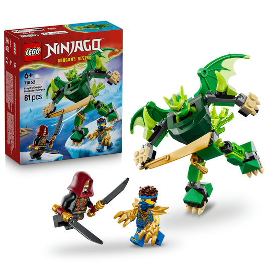LEGO 71862 NINJAGO Lloyd's Dragon Mech Battle Pack - Ninja Toy w/Action Figure, 3 Minifigures & Katanas