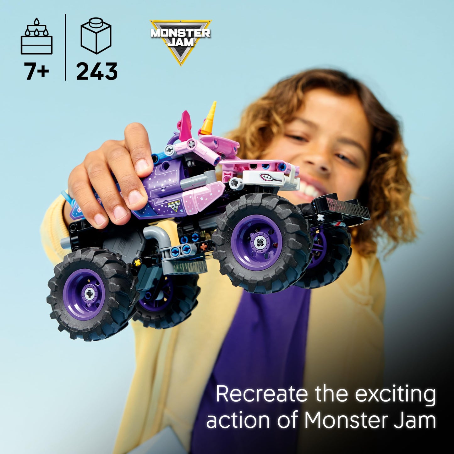 LEGO 42220 Technic Monster Jam Sparkle Smash Pull-Back Truck Toy - Pink Unicorn Themed Race Car