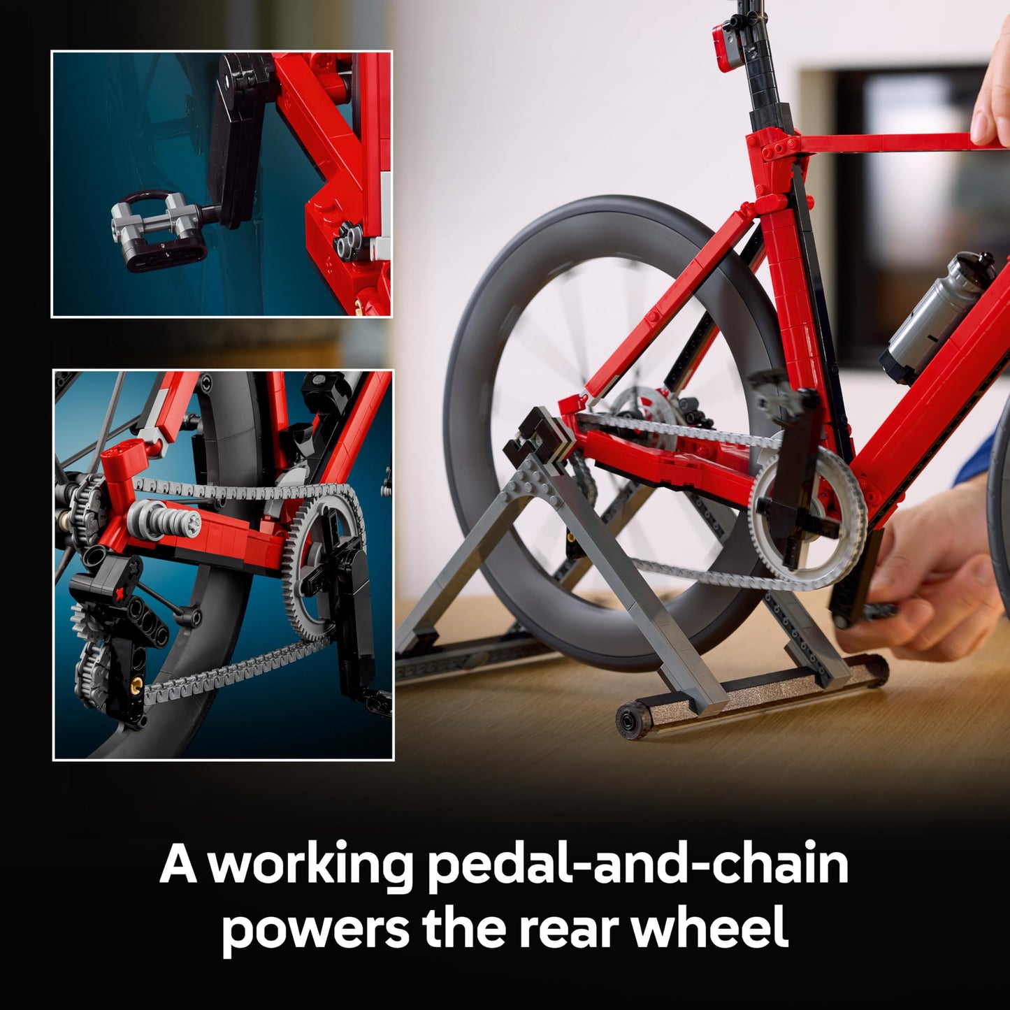 LEGO 11380 Icons Road Bike incl. Rubber Tyres, Derailleurs & Rear-Wheel Stand for Desk Decor