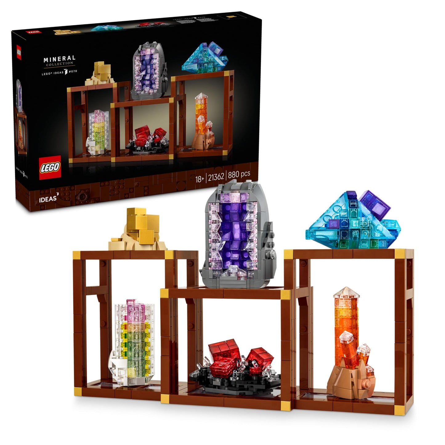 LEGO 21362 Ideas Mineral Collection - Display Model with Crystal Elements incl. Amethyst, Flourite & Tangerine Quartz, plus 3 Stands