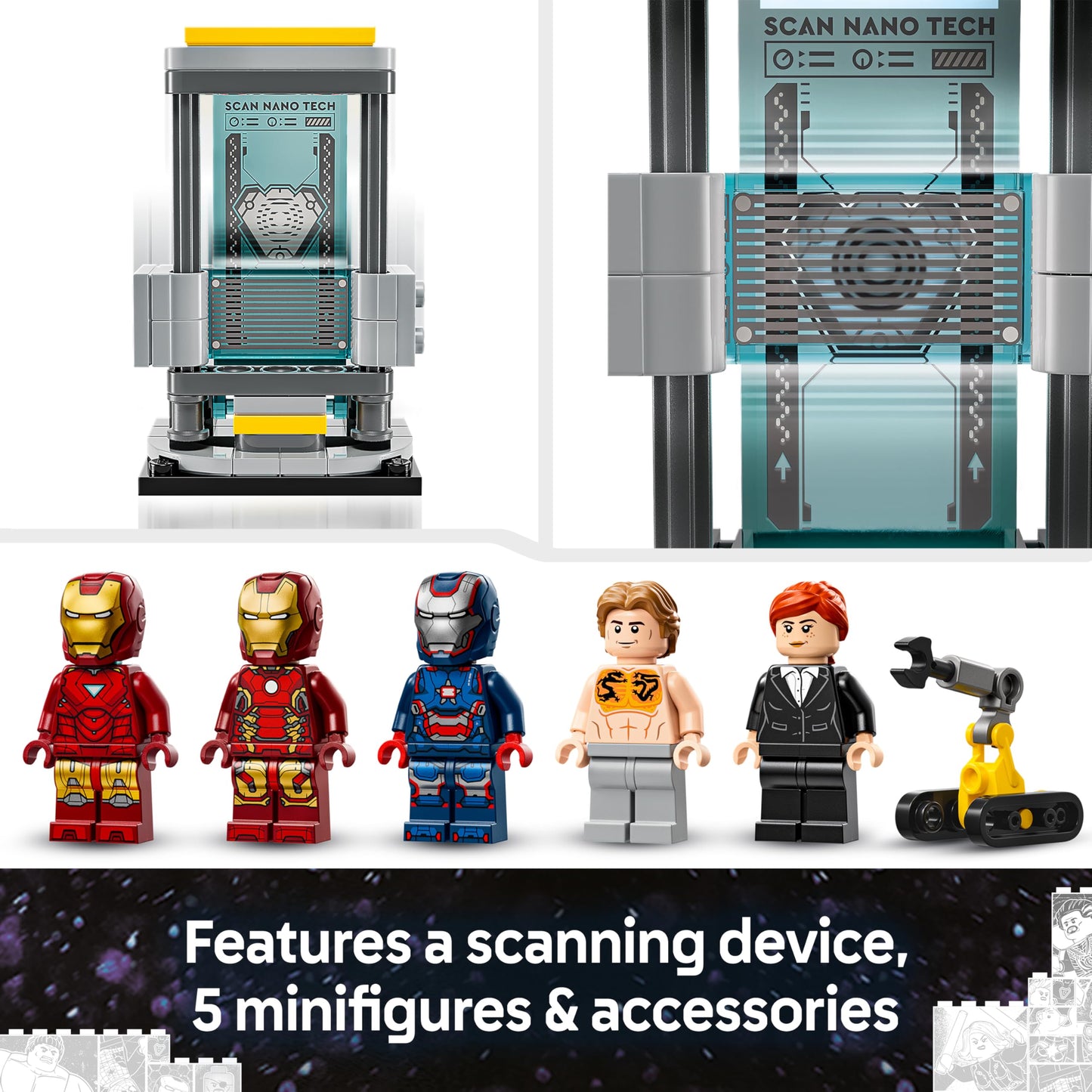 LEGO 76315 Marvel Iron Man's Laboratory : Hall of Armour - 5 Minifigures incl...