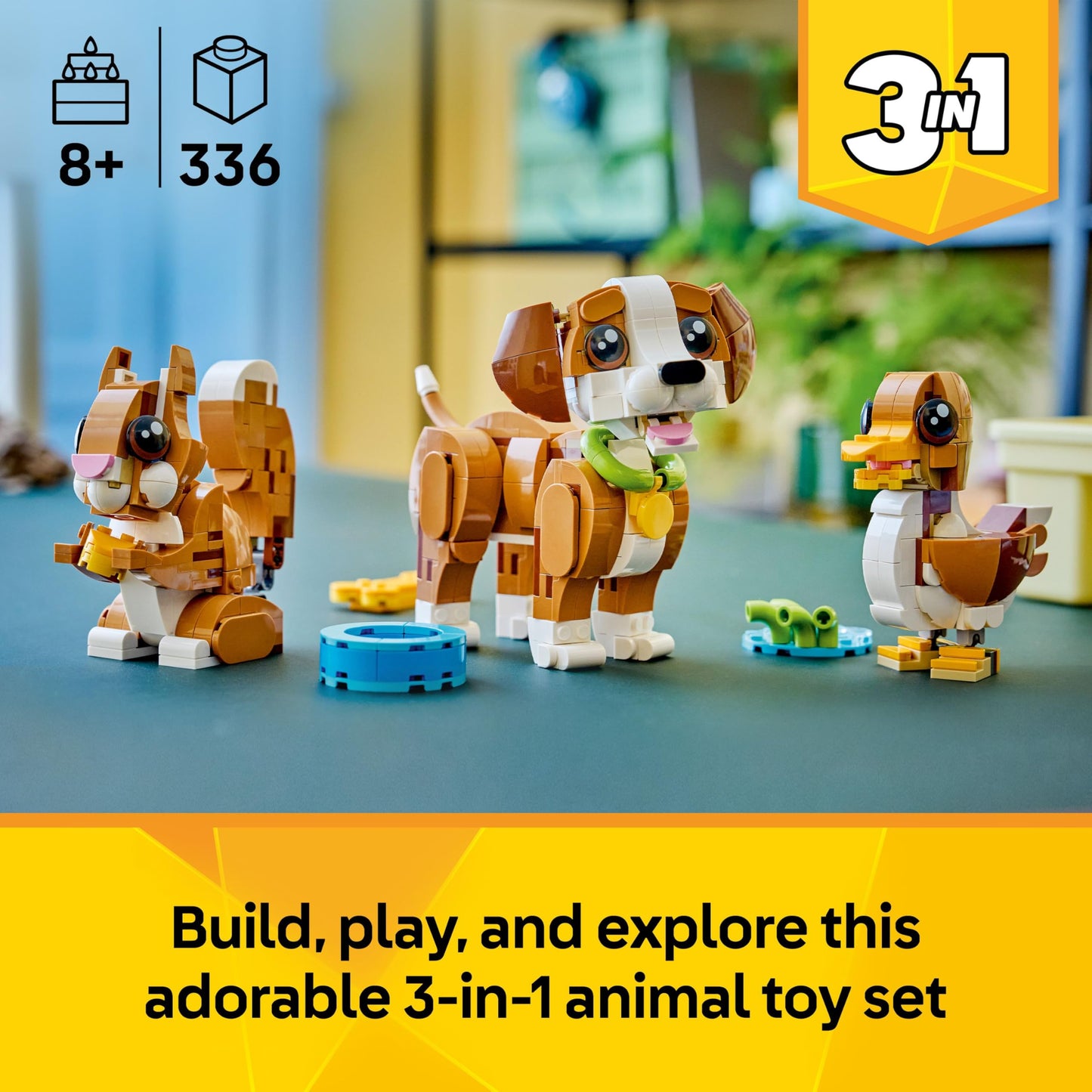 LEGO 31382 Creator 3in1 Cute Animals : Playful Puppy Dog Toy - Pet Animal Figure Transforms into a Squirrel or Duck