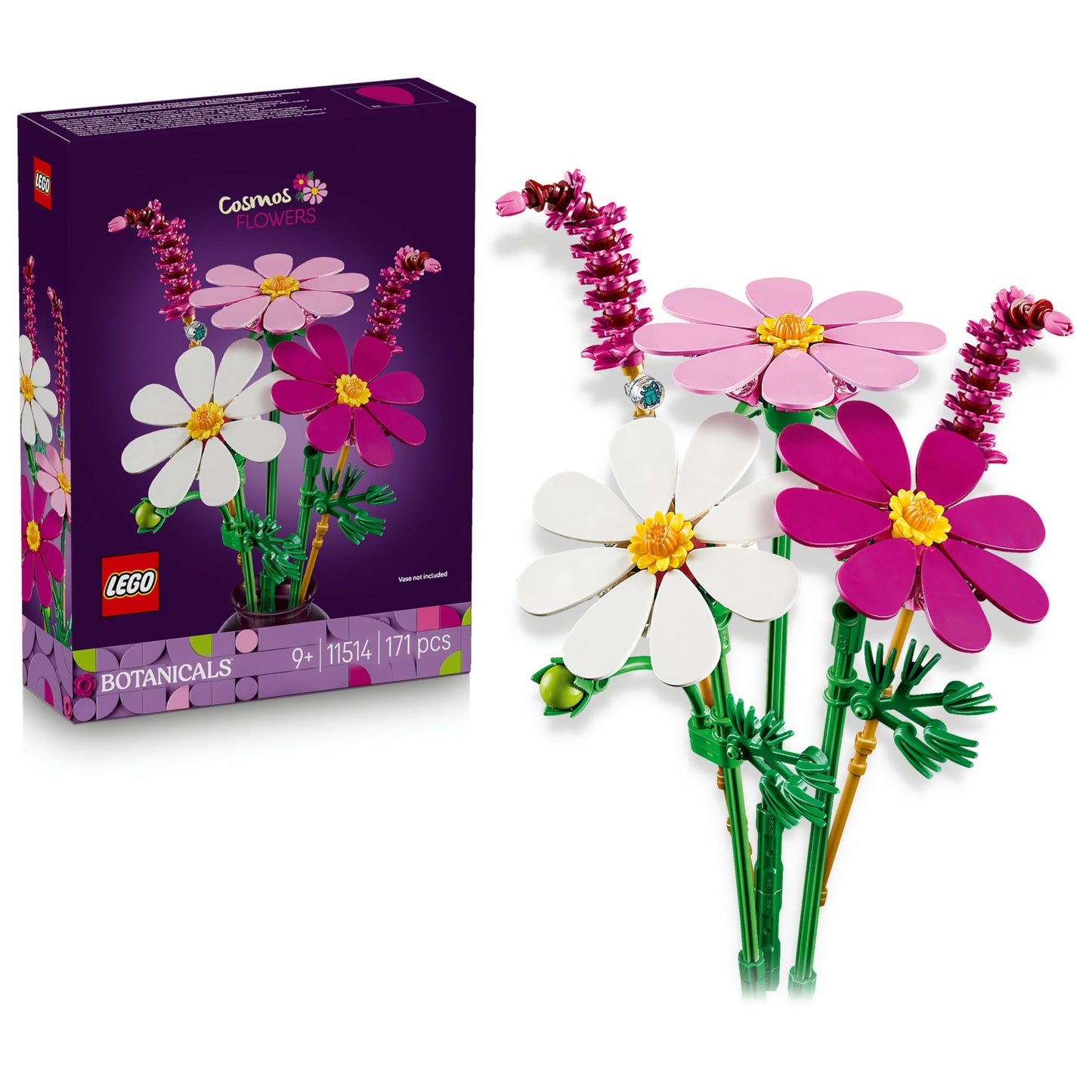 LEGO 11514 Botanicals Cosmos Flowers - Artificial Flower Bouquet with 3 Faux Cosmos & 2 Fountain Grass Stems