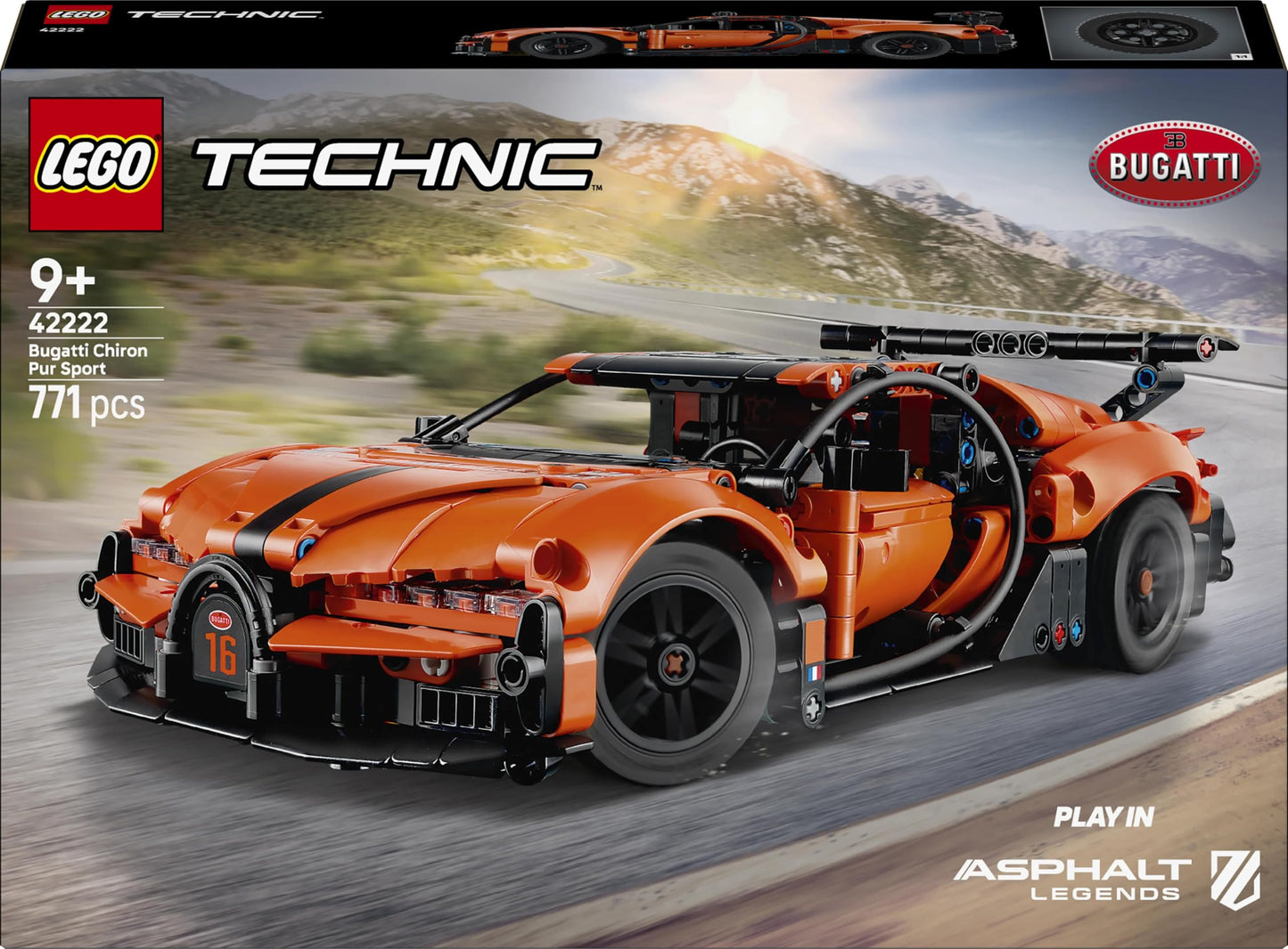 LEGO 42222 Technic Bugatti Chiron Pur Sport Hypercar Toy - Race Car Model Kit with W16 Engine, Steering & Opening Doors