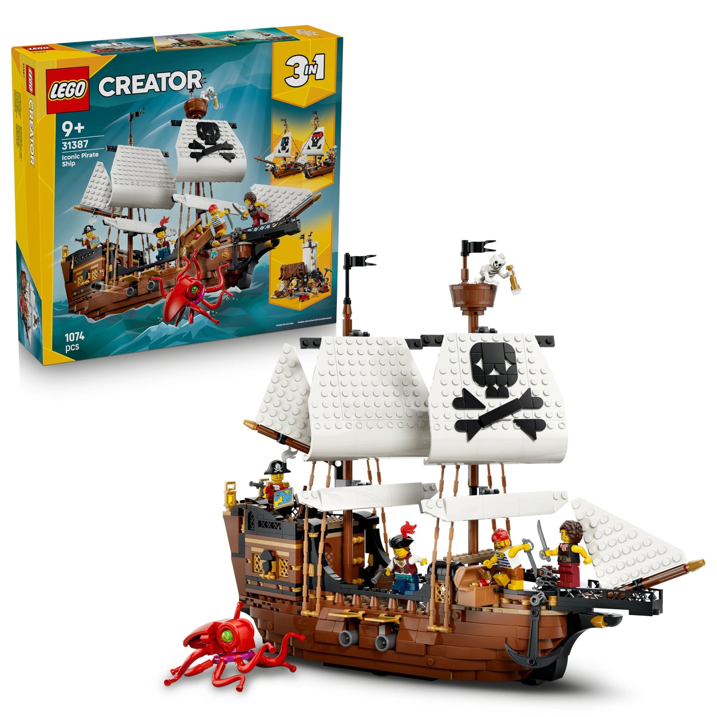 LEGO 31387 Creator 3 in 1 Iconic Pirate Ship Toy - Transforms into a Castle or 2 Twin Boats