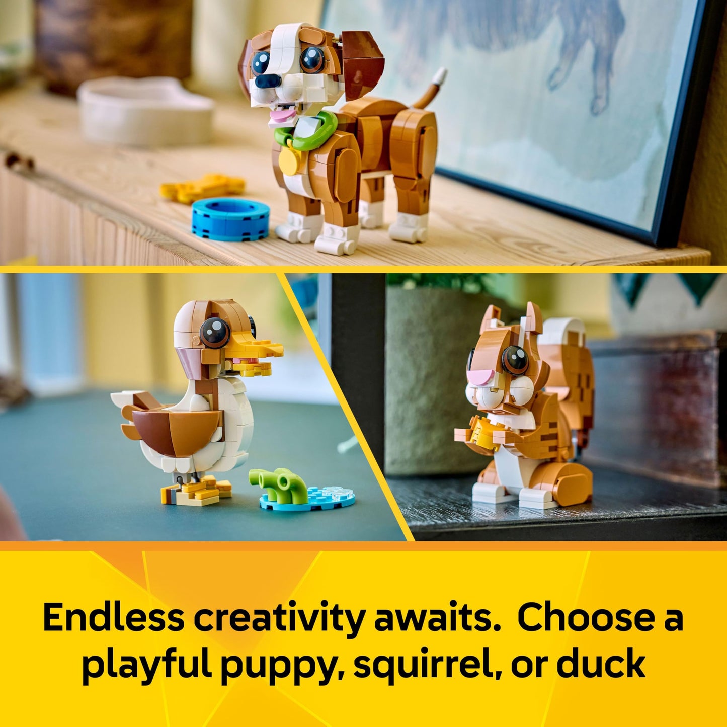 LEGO 31382 Creator 3in1 Cute Animals : Playful Puppy Dog Toy - Pet Animal Figure Transforms into a Squirrel or Duck