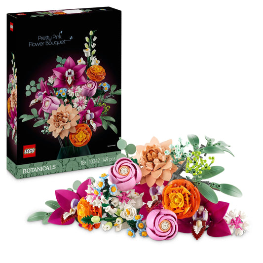 LEGO 10342 Botanicals Pretty Pink Flower Bouquet Set for Adults - Floral Home Decor Building Kit with Artificial Roses, Daisies, Cornflowers and Elderflowers - Nature Gifts for Women and Men - 10342