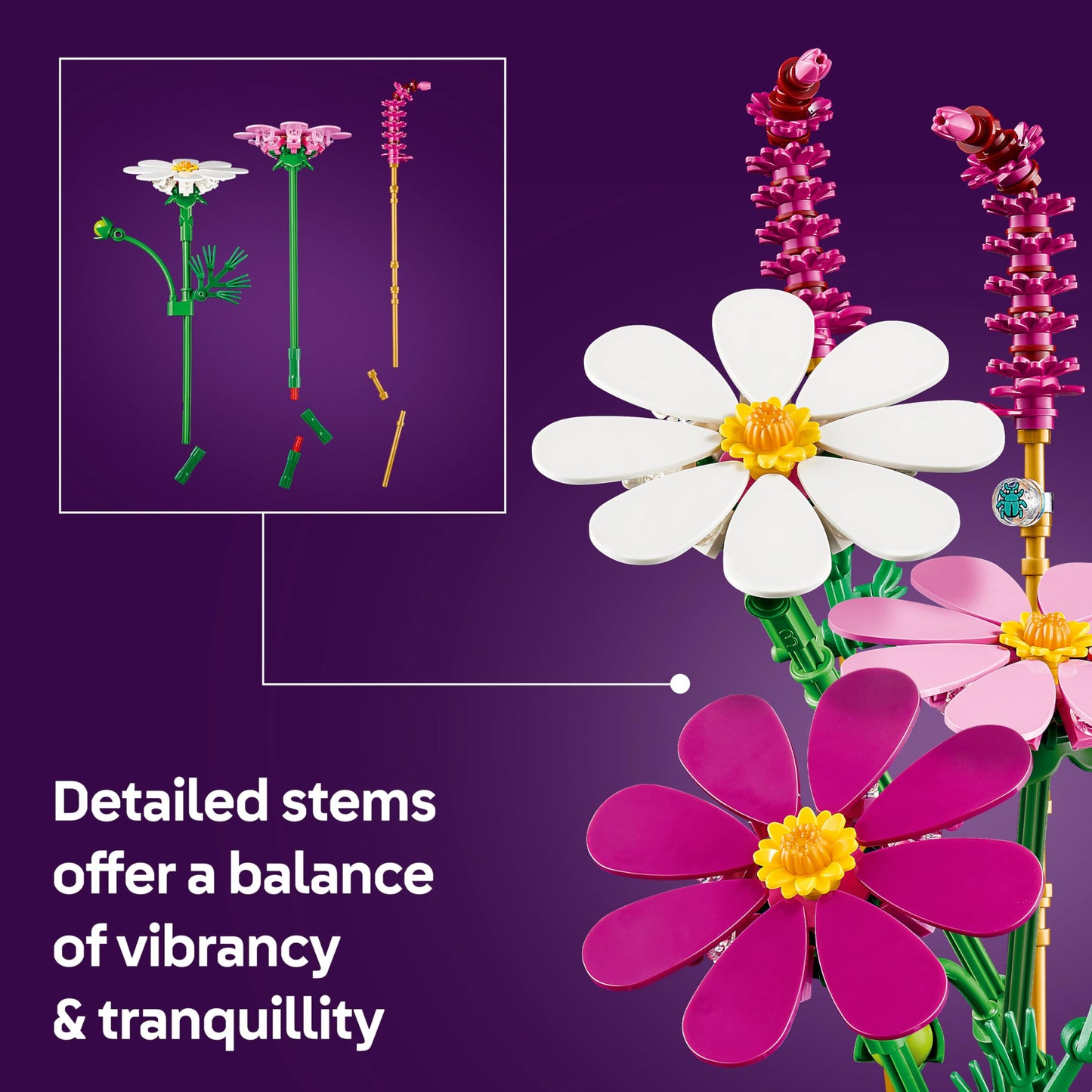 LEGO 11514 Botanicals Cosmos Flowers - Artificial Flower Bouquet with 3 Faux Cosmos & 2 Fountain Grass Stems