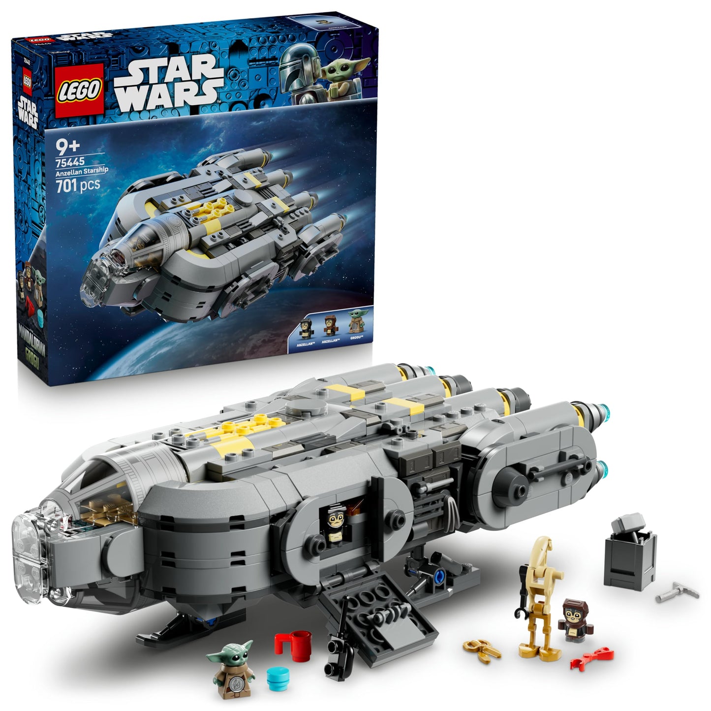 LEGO 75445 Star Wars Anzellan Starship Toy - The Mandalorian and Grogu Model Kit with 3 Figures & a Droid Workshop