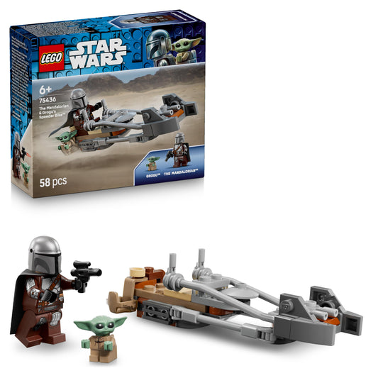 LEGO 75436 Star Wars The Mandalorian & Grogu's Speeder Bike Toy - incl. a Grogu Figure & Din Djarin Minifigure w/a Blaster