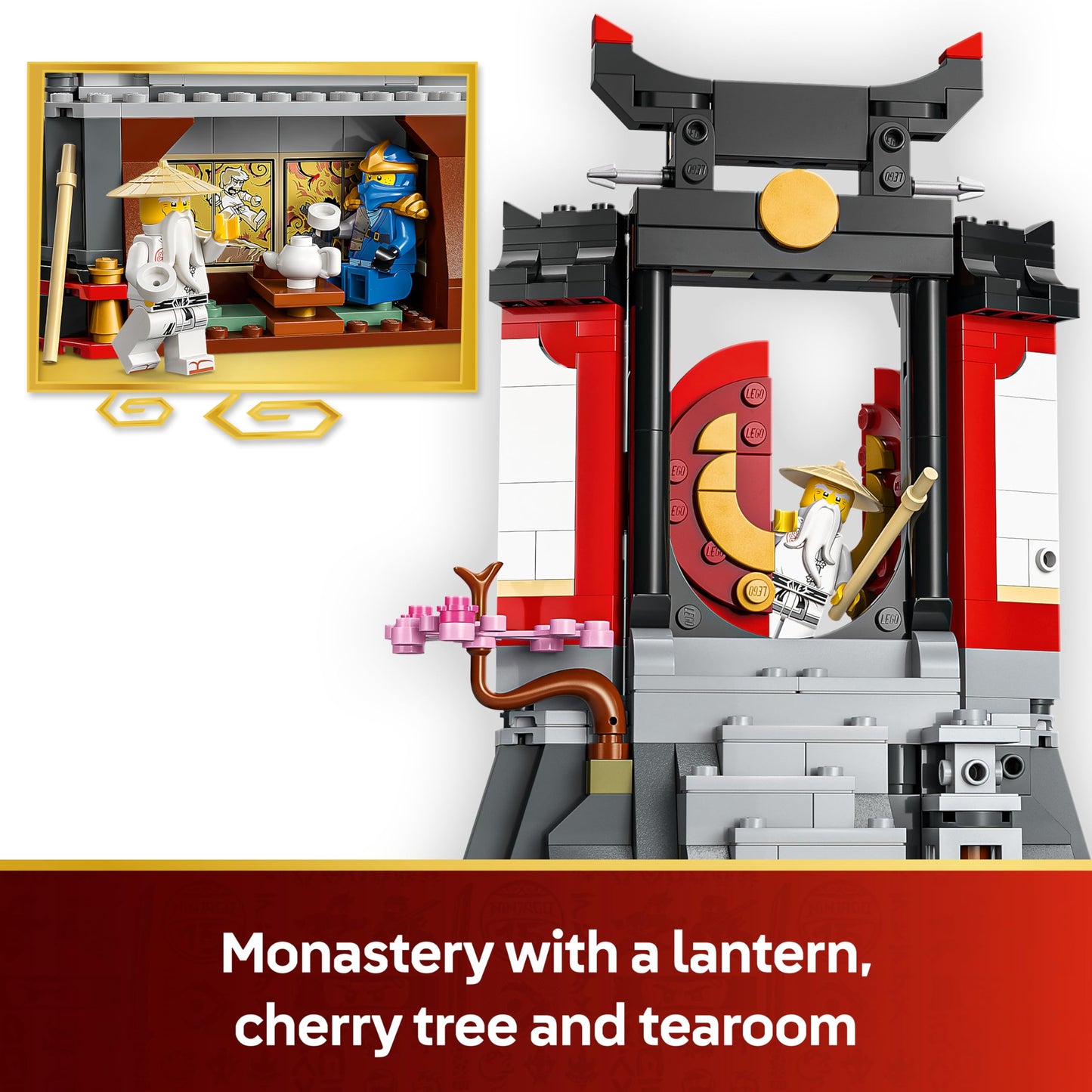 LEGO 71866 NINJAGO Ninja Character Display 15th Anniversary - Monastery Gate Model Kit w/ 8 Collectible Minifigures & Swords