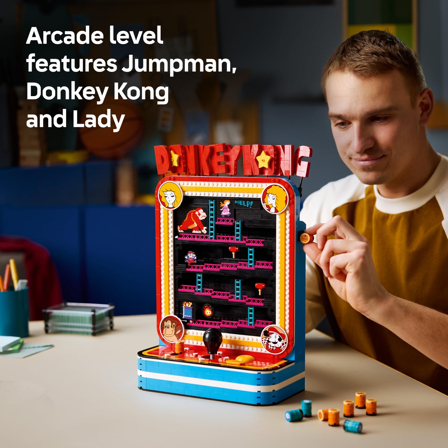 LEGO 72051 Super Mario Donkey Kong Arcade - Interactive 3D Model Kit for Adults incl. Joysticks & Barrels