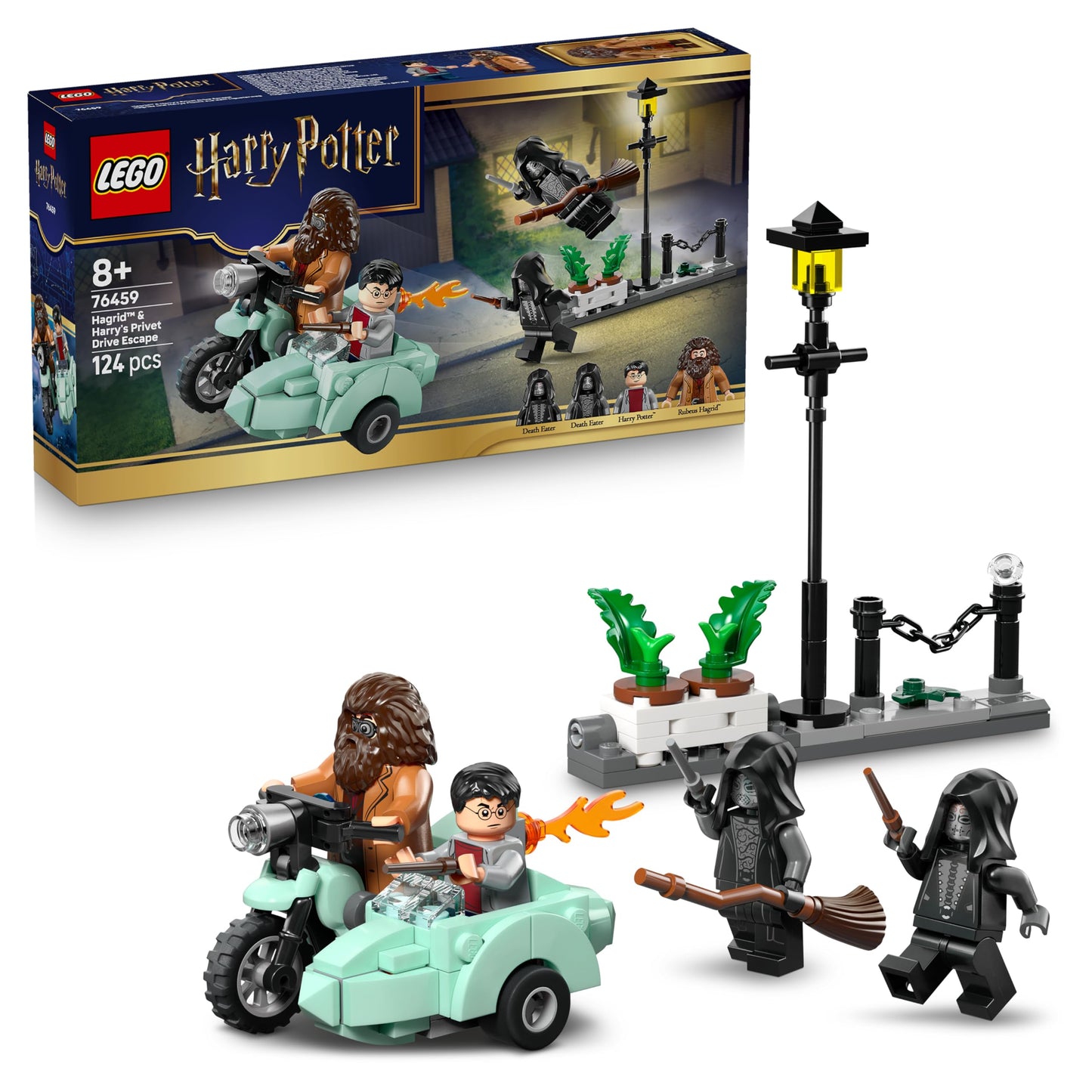 LEGO 76459 Harry Potter Hagrid & Harry's Privet Drive Escape - Motorbike Toy with 4 Minifigures incl. 2 Death Eaters, plus a Street Scene