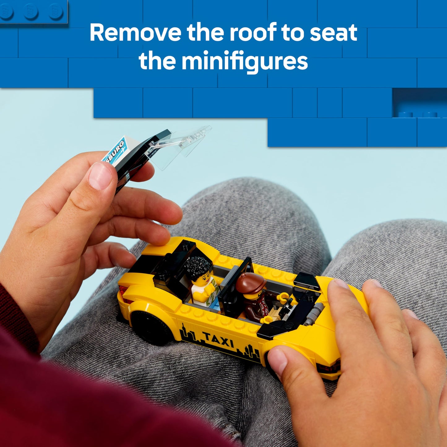 LEGO 60487 City Yellow Taxi Cab Toy - EV Car Model Kit w/ 2 Minifigures & Removable Roof