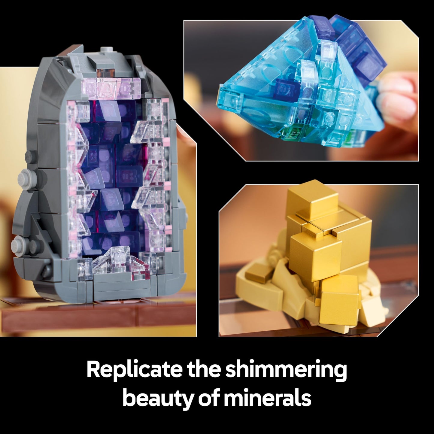 LEGO 21362 Ideas Mineral Collection - Display Model with Crystal Elements incl. Amethyst, Flourite & Tangerine Quartz, plus 3 Stands