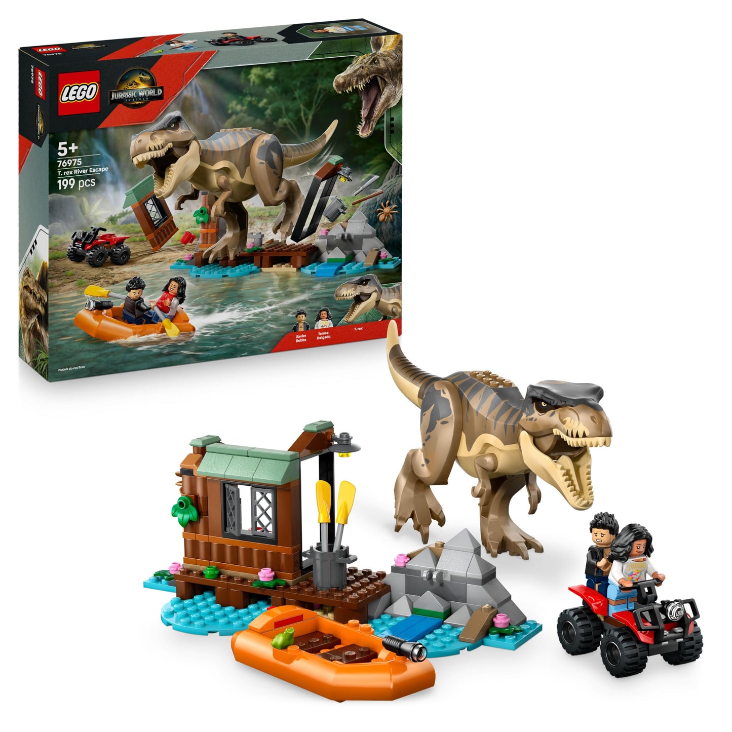 LEGO 76975 Jurassic World T. Rex River Escape incl. a Dino Figure, Boat Toy, ATV & 2 Minifigures