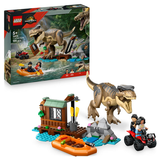 LEGO 76975 Jurassic World T. Rex River Escape incl. a Dino Figure, Boat Toy, ATV & 2 Minifigures