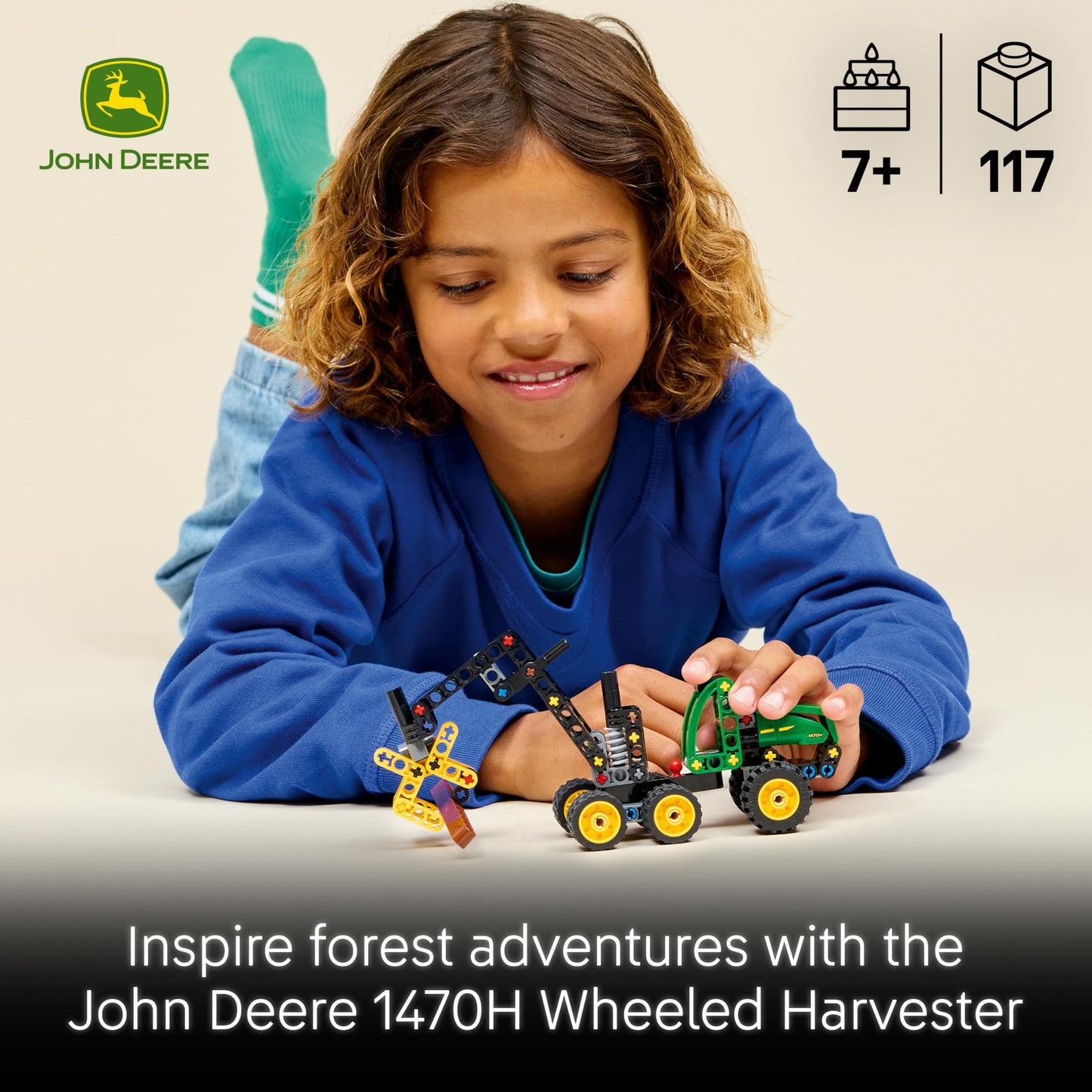 LEGO 42218 Technic John Deere 1470H Wheeled Harvester - Construction Vehicle Toy - STEM Model Kit w/a Rotating Boom & Working Claw