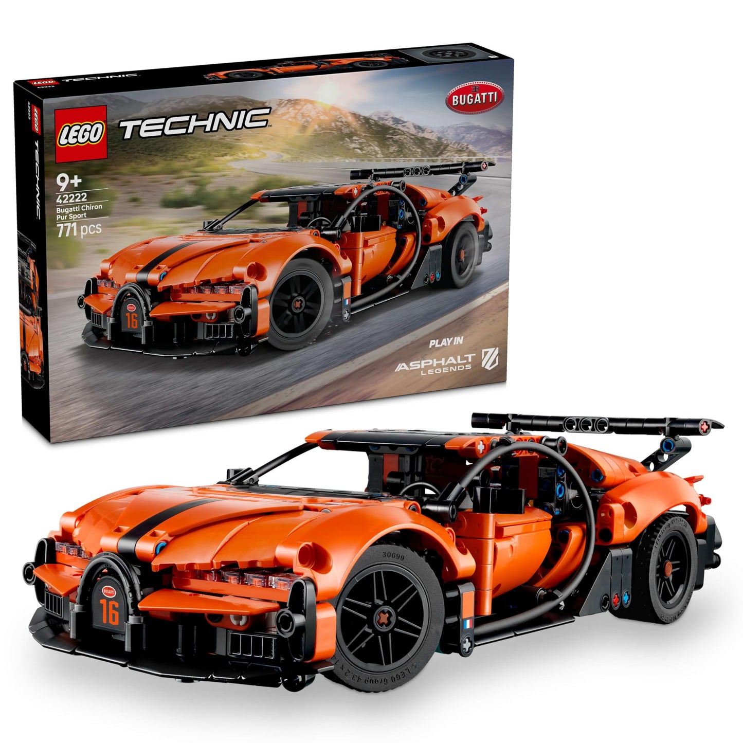 LEGO 42222 Technic Bugatti Chiron Pur Sport Hypercar Toy - Race Car Model Kit with W16 Engine, Steering & Opening Doors