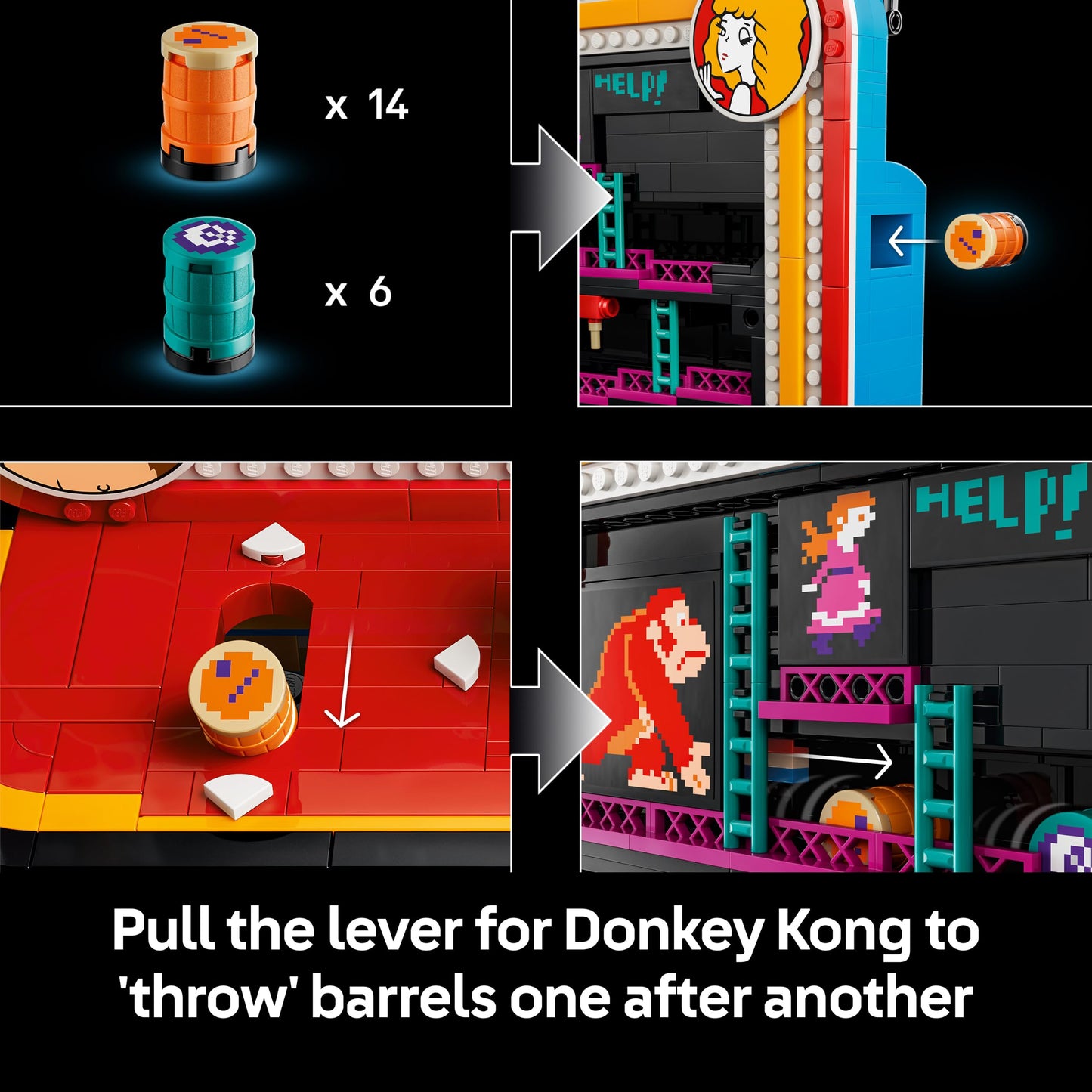 LEGO 72051 Super Mario Donkey Kong Arcade - Interactive 3D Model Kit for Adults incl. Joysticks & Barrels