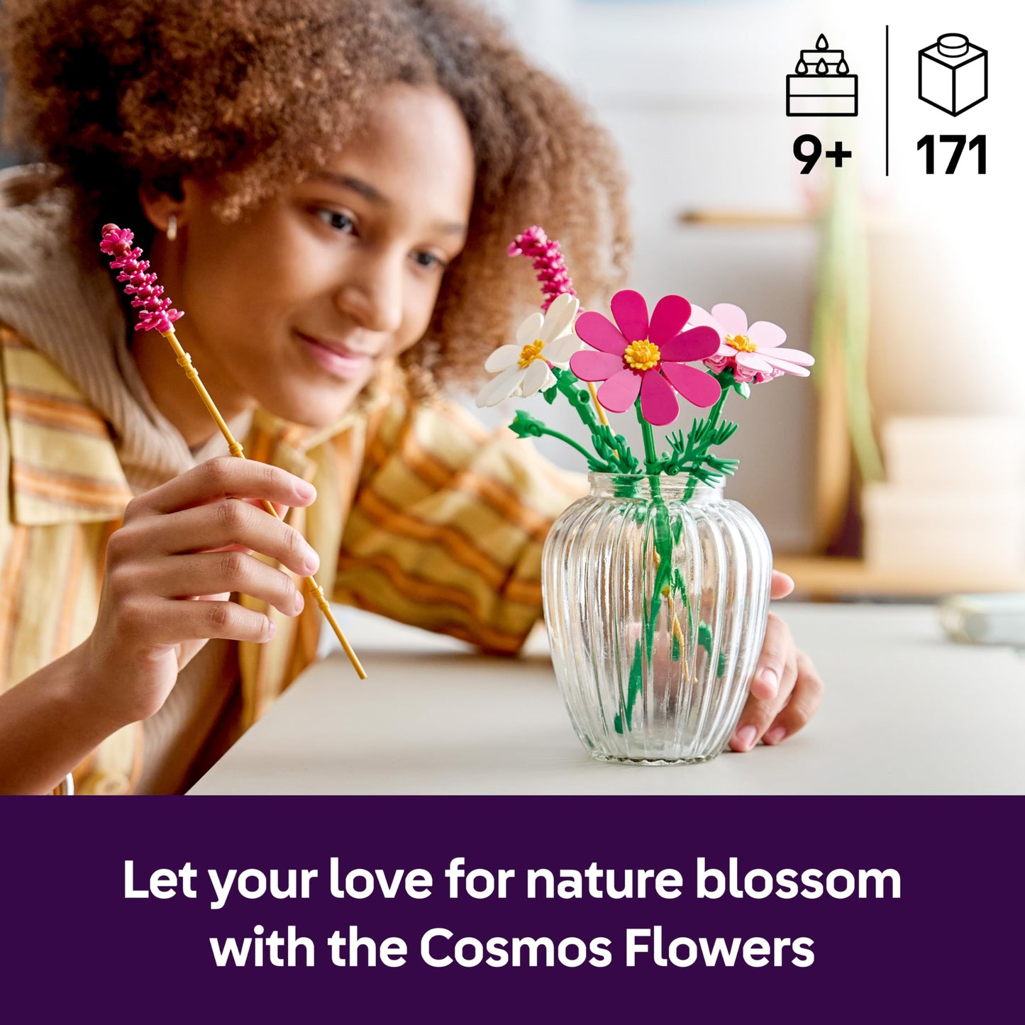 LEGO 11514 Botanicals Cosmos Flowers - Artificial Flower Bouquet with 3 Faux Cosmos & 2 Fountain Grass Stems