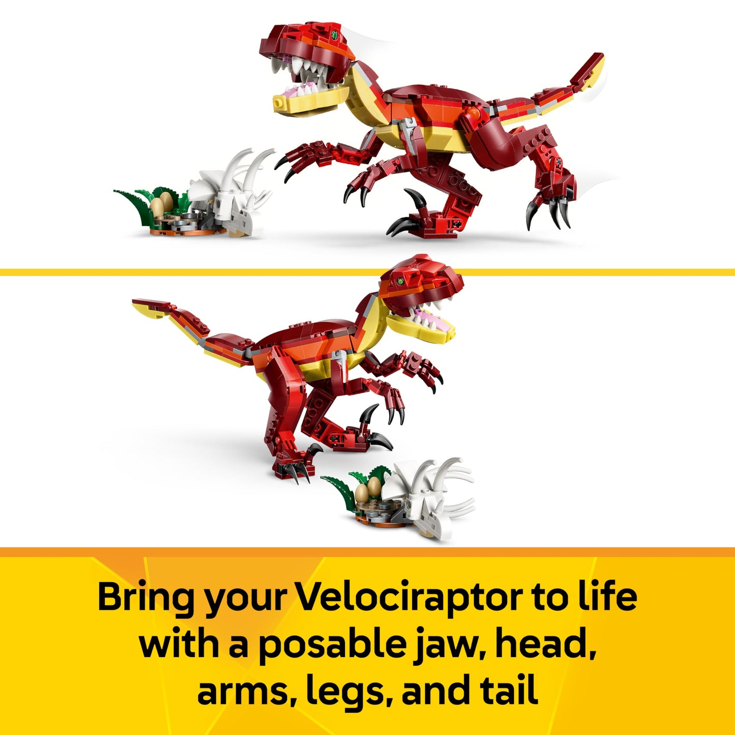 LEGO 31379 Creator 3in1 Fierce Dinosaur Toy - Build Velociraptor, Stegosaurus or Pterosaur Dino Figures w/Skeleton & Sharp Teeth Elements