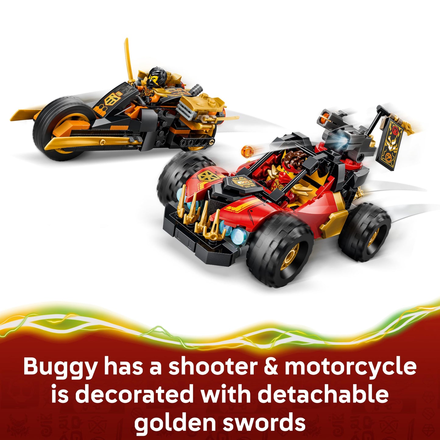 LEGO 71864 Ninjago Kai and Cole's Combiner Vehicles - Ninja Toy Car, Motorbike, 3 Minifigures incl. Kai & Cole w/Katanas