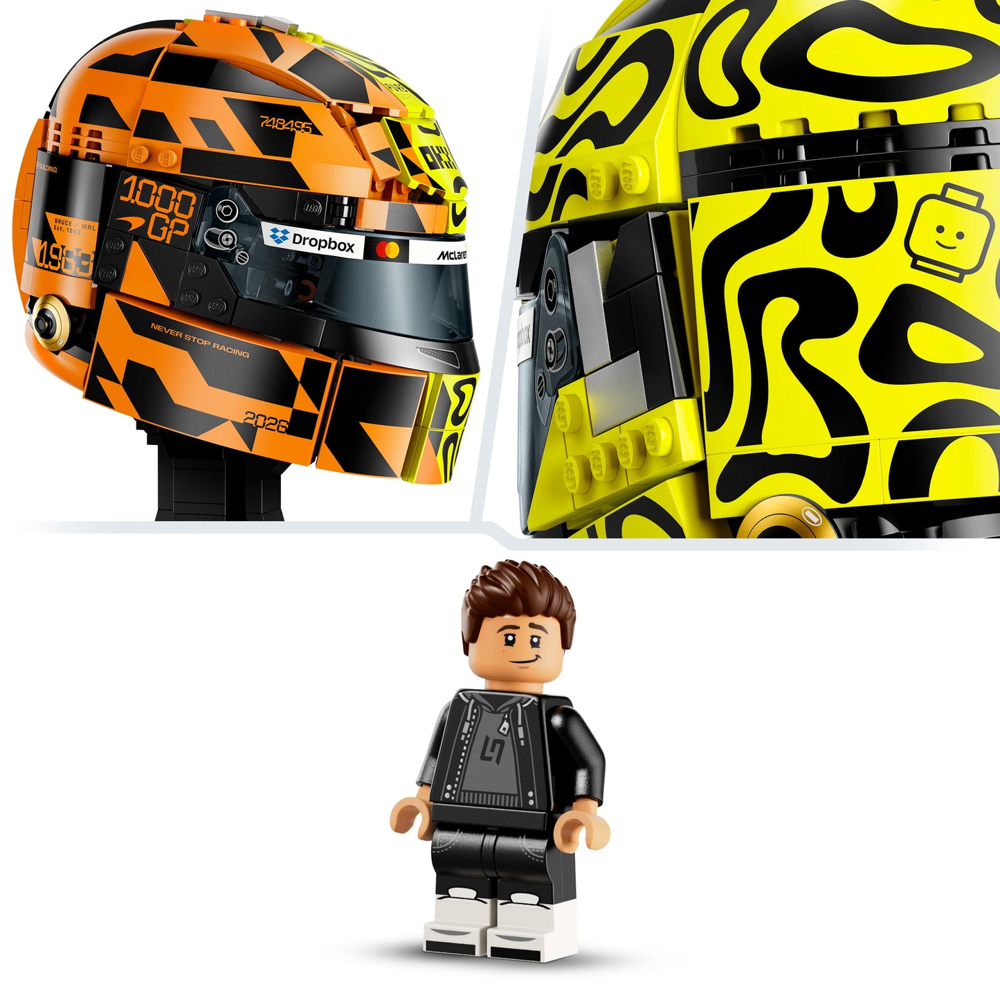 LEGO 43023 Editions McLaren Mastercard F1 Team Lando Norris Helmet - F1 Merchandise - Display Model Kit with Collectible Minifigure
