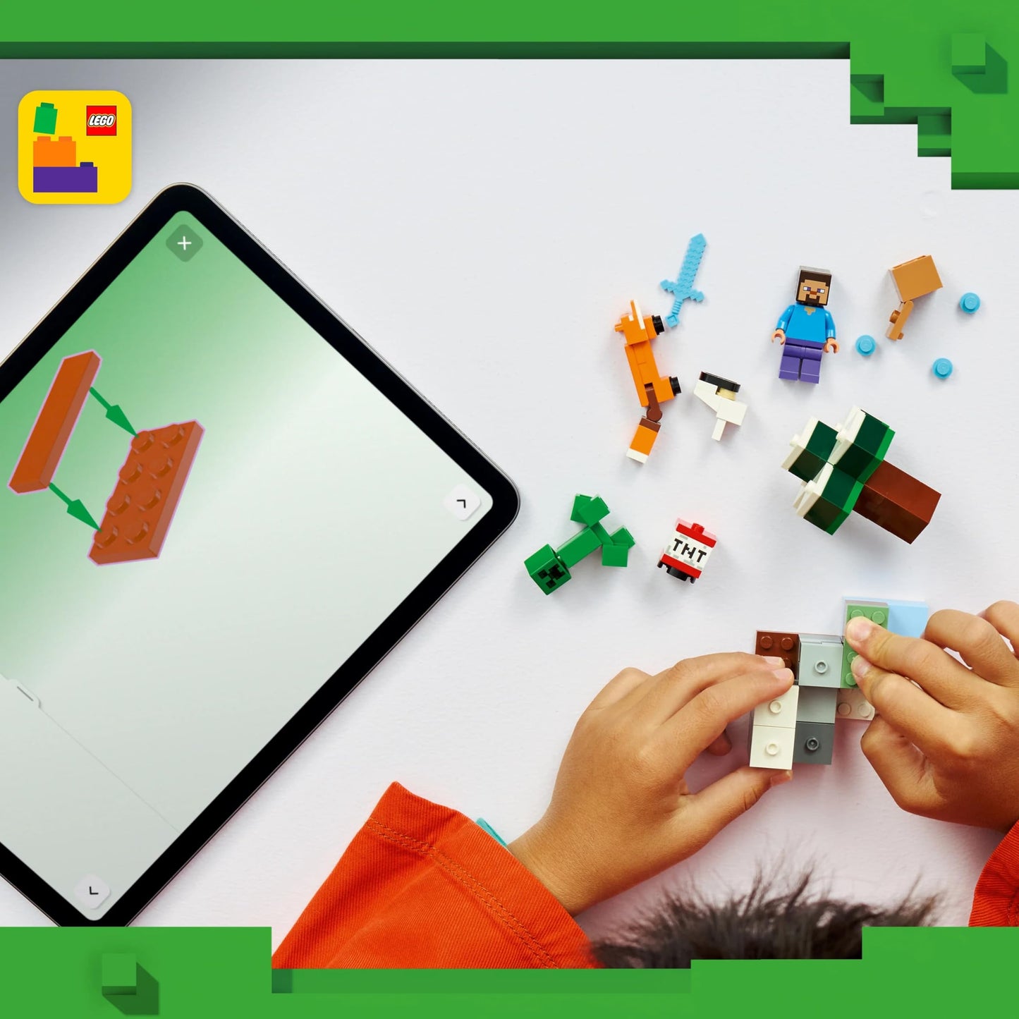 LEGO 21583 Minecraft Steve's Taiga Adventure Toy - incl. a Steve Minifigure with a Diamond Sword, Creeper, Fox, Baby Bunny Figures