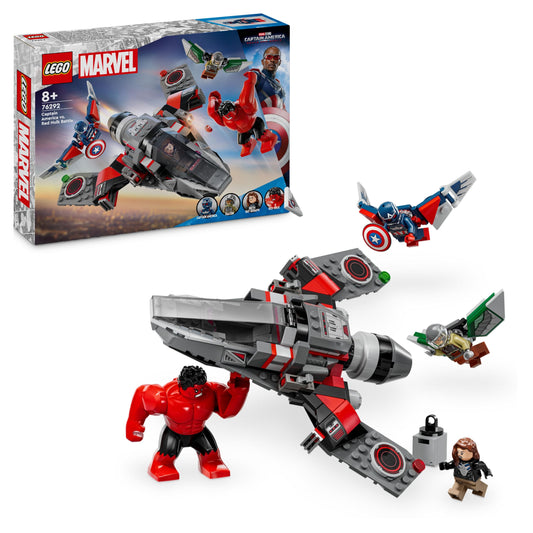 LEGO 76292 Marvel Captain America vs. Red Hulk Battle Set with 4 Super Hero Minifigures Including Red Hulk and Falcon
