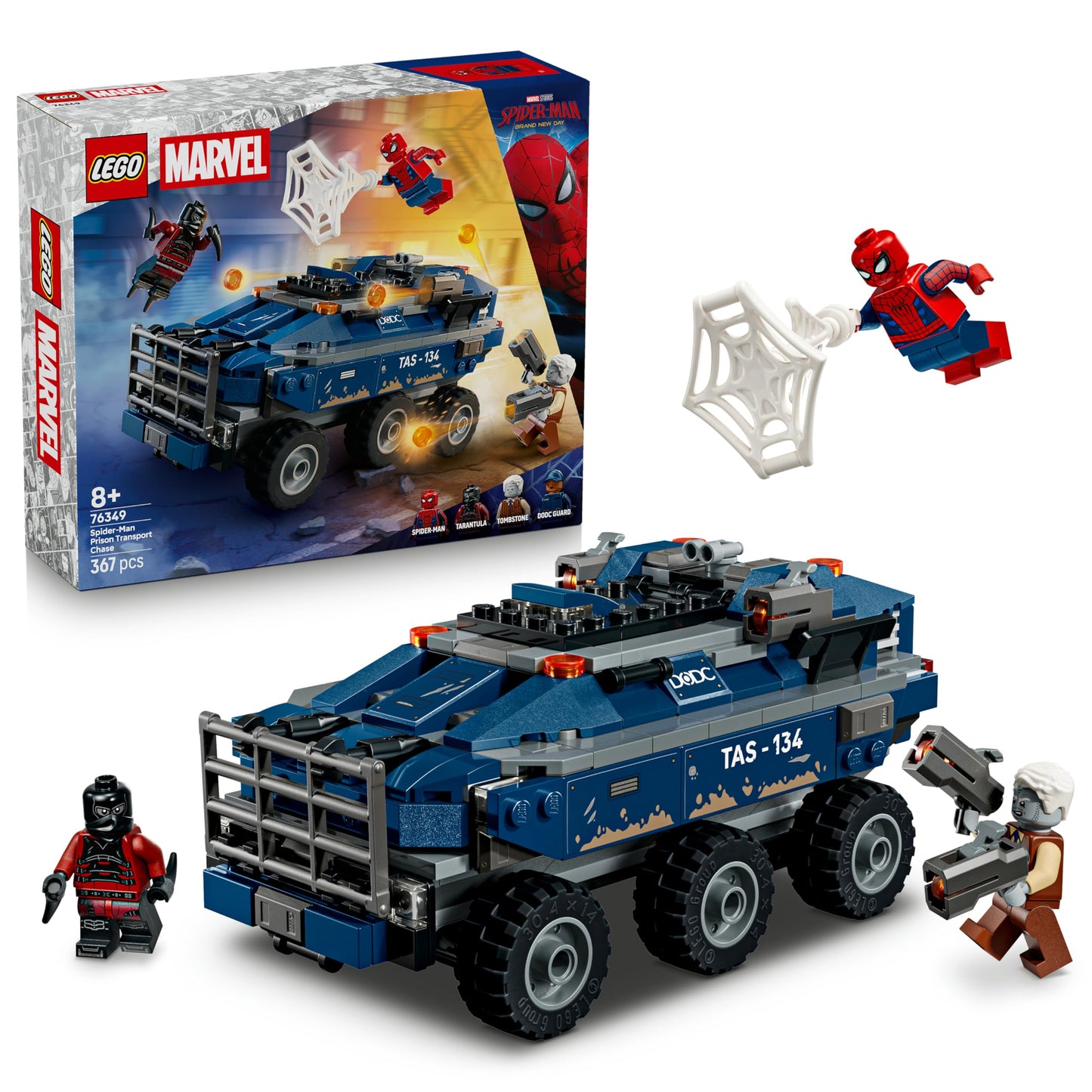 LEGO 76349 Marvel Spider-Man Prison Transport Chase with Armoured Car & 4 Minifigures incl. Tombstone & Tarantula
