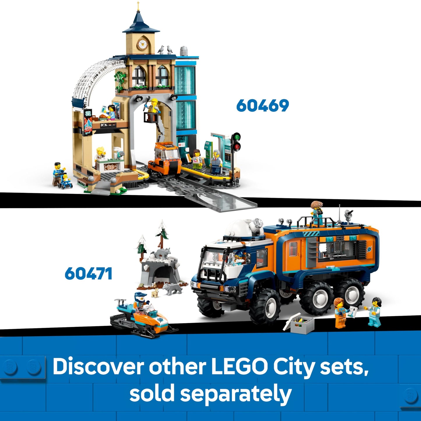 LEGO 60470 City Explorers’ Arctic Polar Express Train Set - incl. a Remote-Controlled Train Toy, Snowplough, 22 Track Pieces, 6 Minifigures & a Rockfall Function
