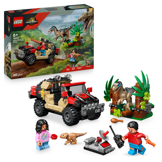 LEGO 76972 Jurassic World Raptor Off-Road Escape Dinosaur Toy - incl. 2 Dino Figures, Off-Road Car Toy & 2 Minifigures
