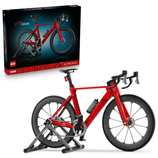 LEGO 11380 Icons Road Bike incl. Rubber Tyres, Derailleurs & Rear-Wheel Stand for Desk Decor
