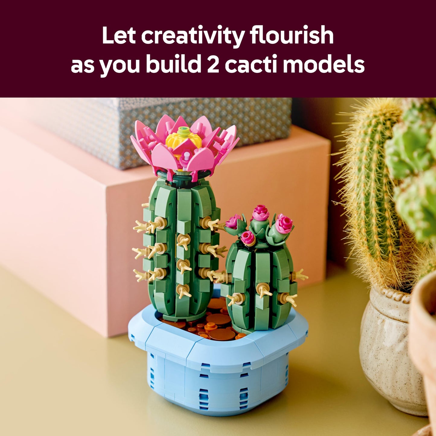 LEGO 11509 Botanicals Flowering Cactus - Artificial Potted Plant Set with 2 Cacti & Faux Flowers