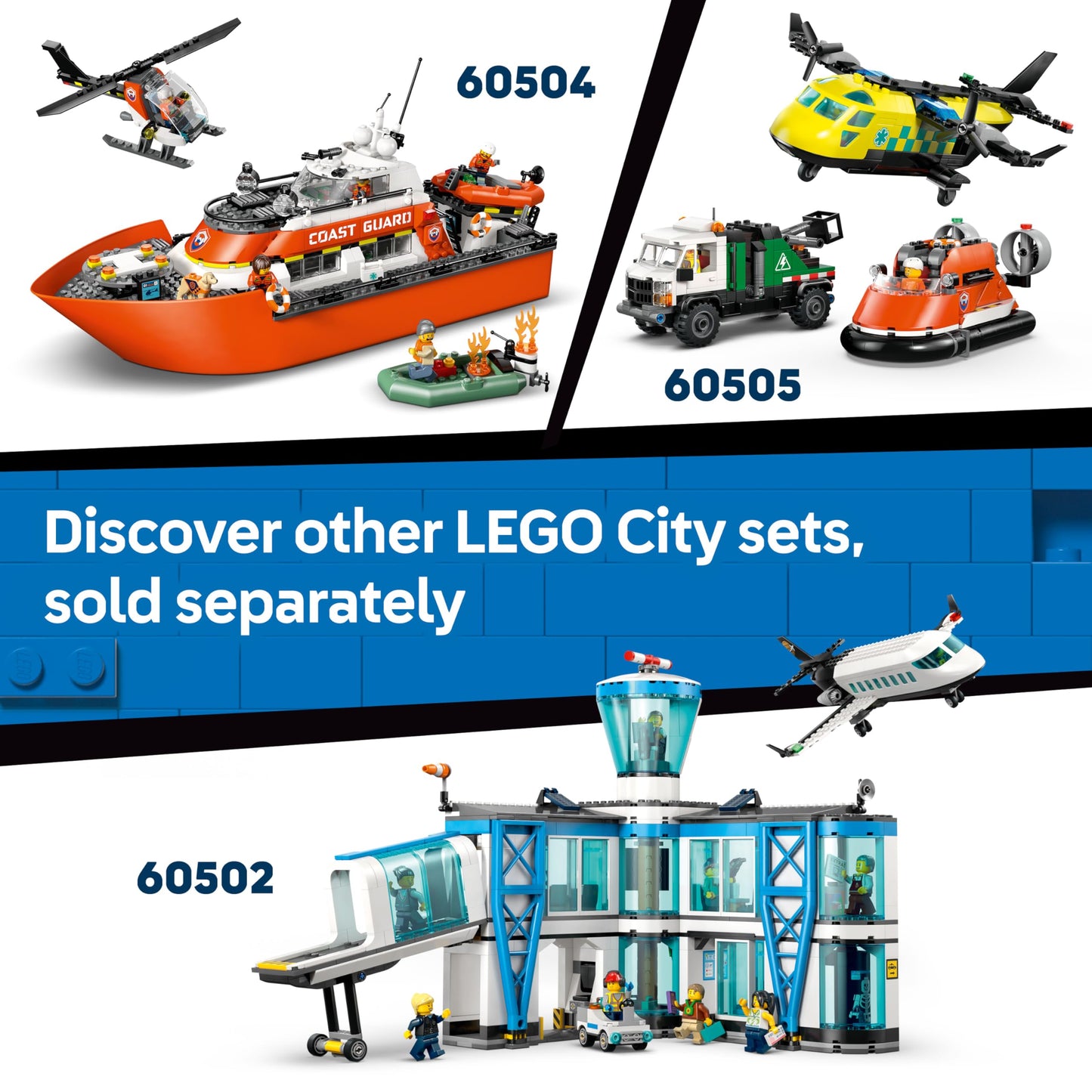 LEGO 60503 City Coast Guard Helicopter Toy - Emergency Vehicle Model Kit with Sliding Doors, Winch, 4 Minifigures & Shark Figure