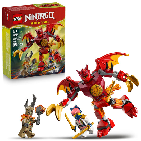 LEGO 71851 NINJAGO Kai's Dragon Mech Battle Pack - Ninja Toy w/an Action Figure, 3 Minifigures & Katanas