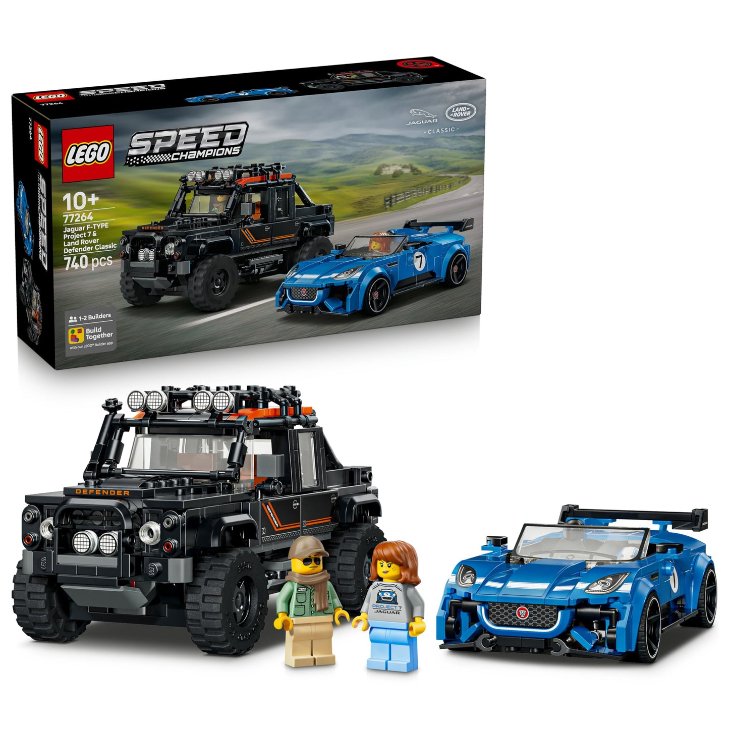 LEGO 77264 Speed Champions Jaguar Project 7 & Land Rover Defender - STEM Model Kit with 2 Car Toys & 2 Driver Minifigures
