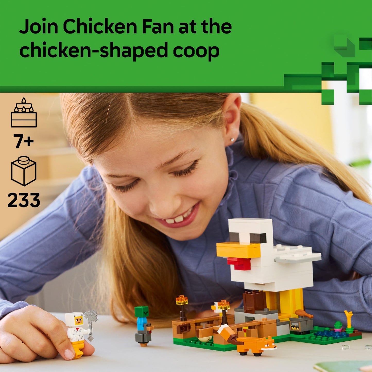 LEGO 21585 Minecraft Chicken Farm - with Chicken Fan Minifigure, Baby Zombie & Fox Mob Figures