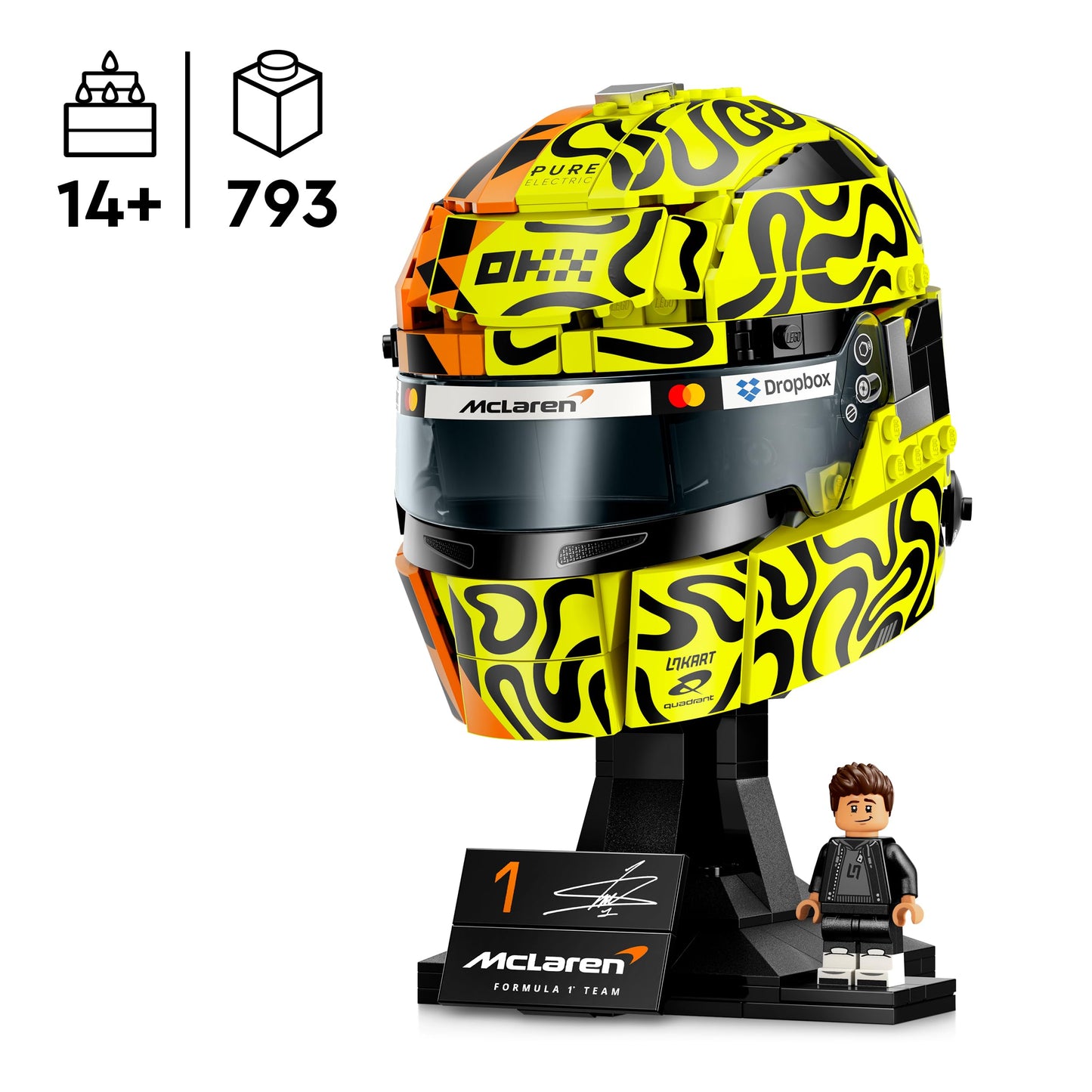 LEGO 43023 Editions McLaren Mastercard F1 Team Lando Norris Helmet - F1 Merchandise - Display Model Kit with Collectible Minifigure
