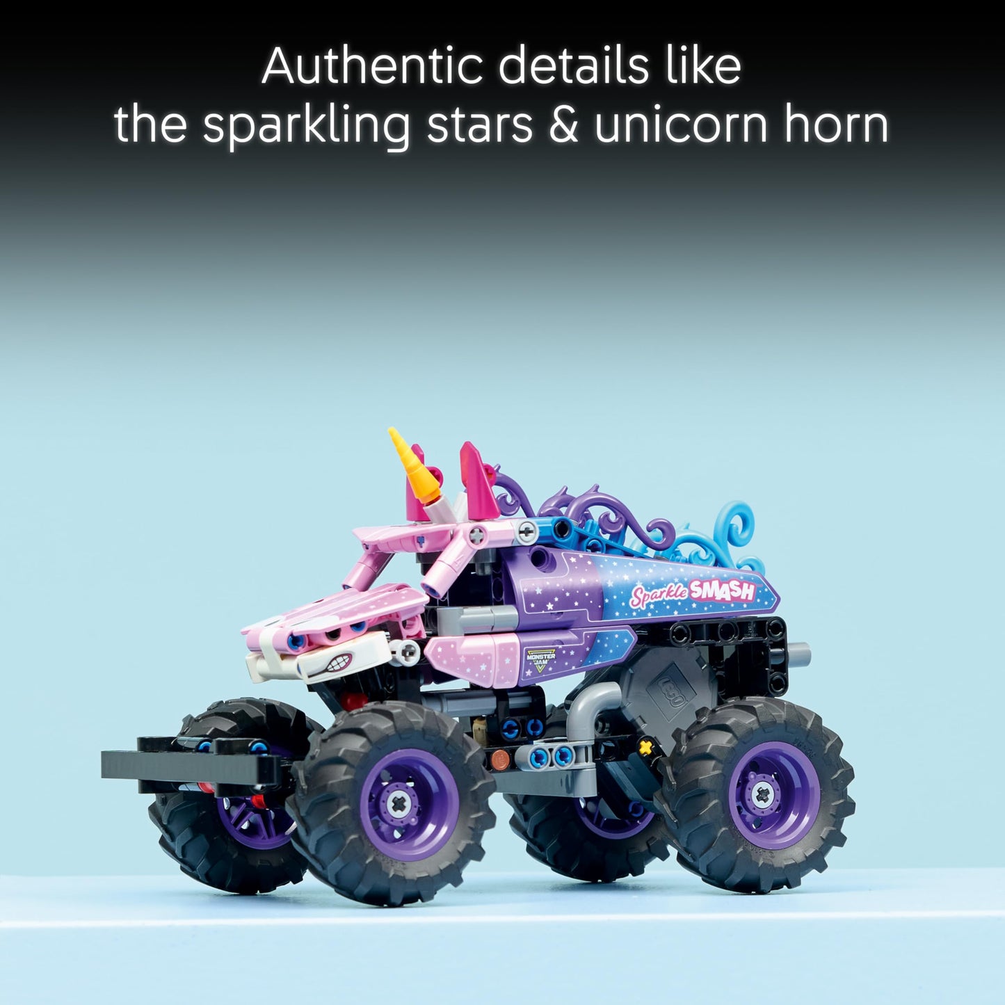 LEGO 42220 Technic Monster Jam Sparkle Smash Pull-Back Truck Toy - Pink Unicorn Themed Race Car
