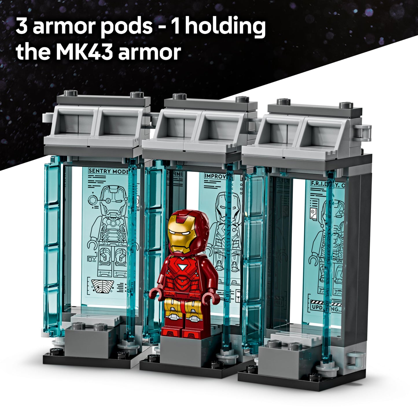 LEGO 76315 Marvel Iron Man's Laboratory : Hall of Armour - 5 Minifigures incl...