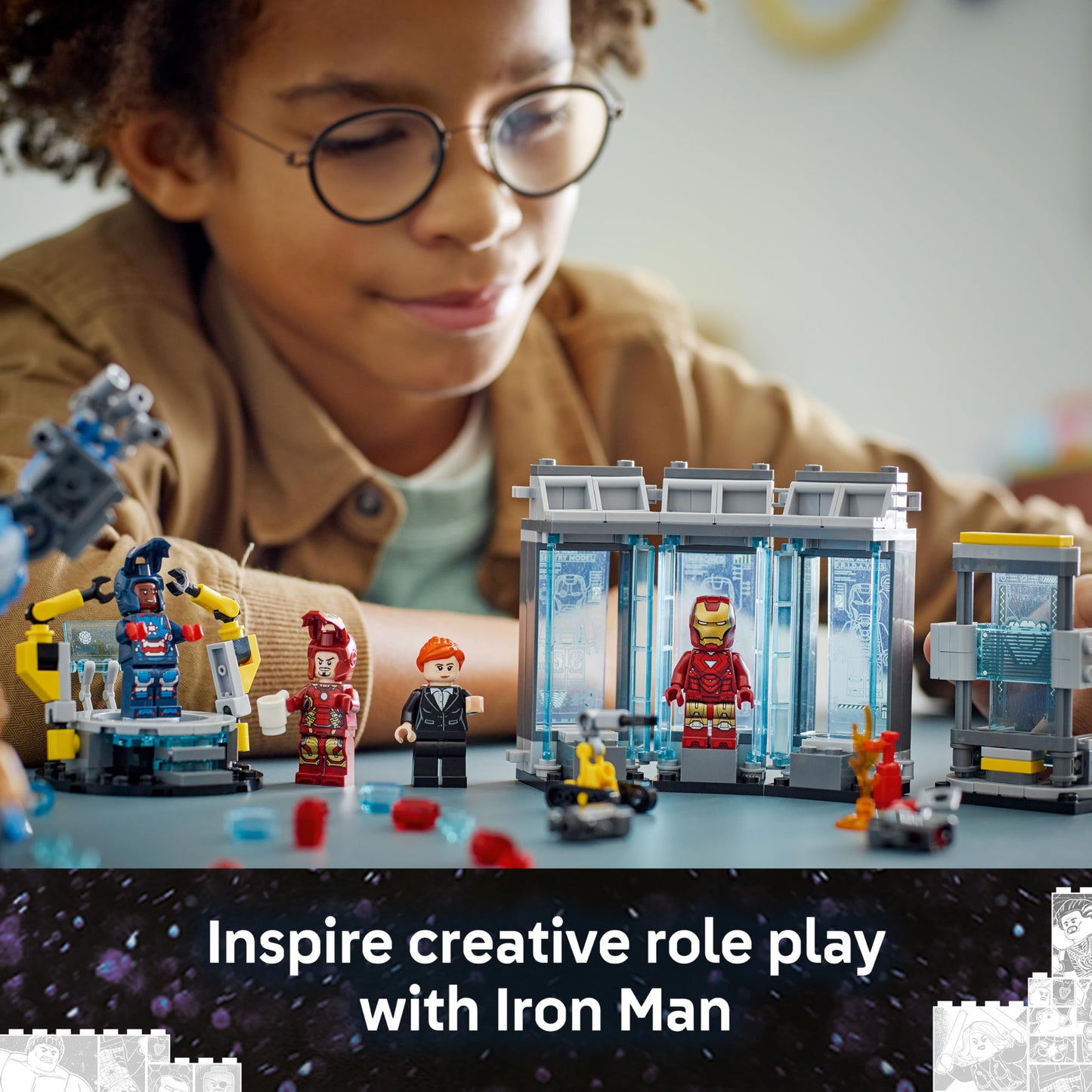 LEGO 76315 Marvel Iron Man's Laboratory : Hall of Armour - 5 Minifigures incl...
