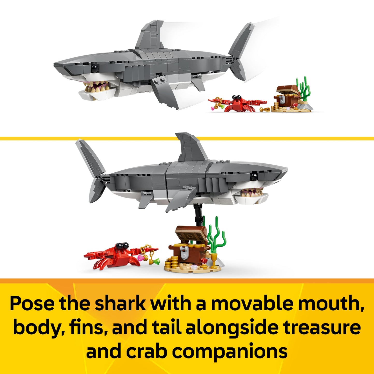 LEGO 31381 Creator 3in1 Fierce Shark with a Treasure Chest - Sea Animal Figure Transforms into an Anglerfish or Manta Ray
