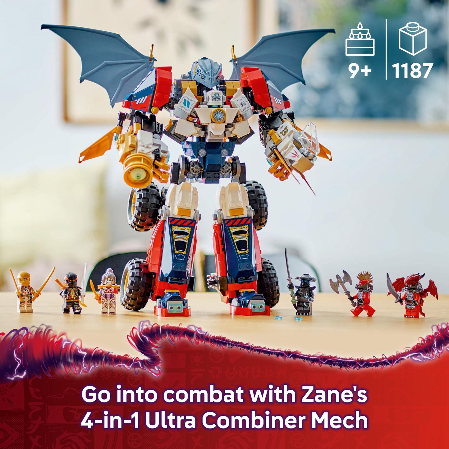 LEGO 71834 NINJAGO 4in1 Zane’s Ultra Combiner Mech Toy - Rebuilds into a Jet, Car Model, Dragon & Ninja Figure - Incl. 6 Minifigures