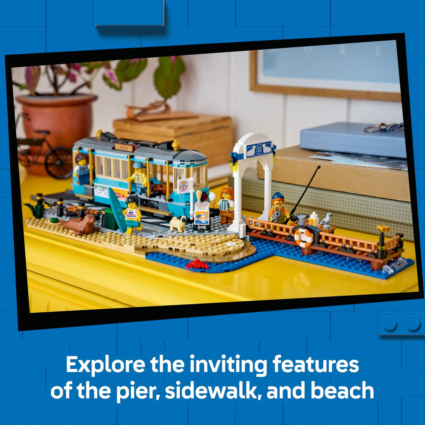 LEGO 60506 City Classic Beach Tram Toy - Model Kit w/Train Track, Street Scene, 5 Minifigures & 5 Animal Figures