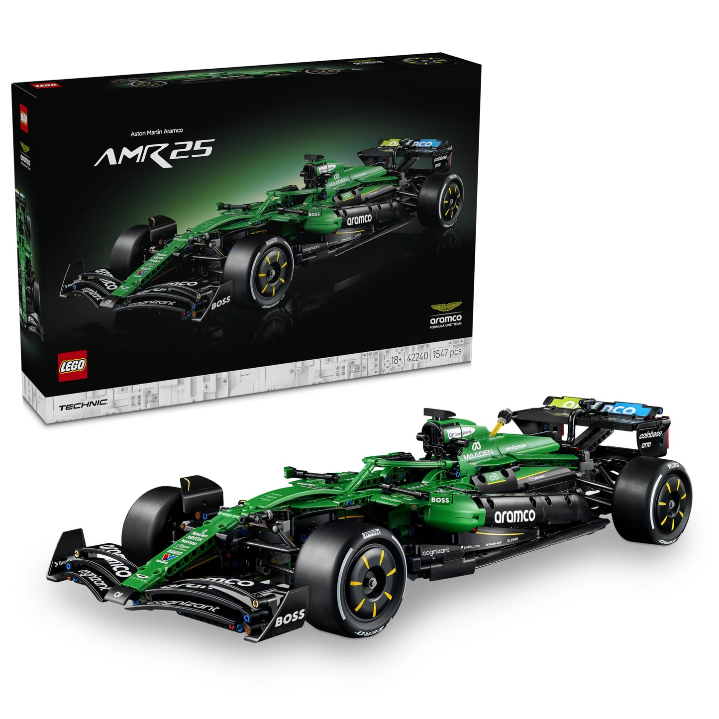 LEGO 42240 Technic Aston Martin Aramco AMR25 F1 Car Model Kit for Adults - Collectible Formula 1 Set with V6 Engine, DRS & Push-Rod Suspension